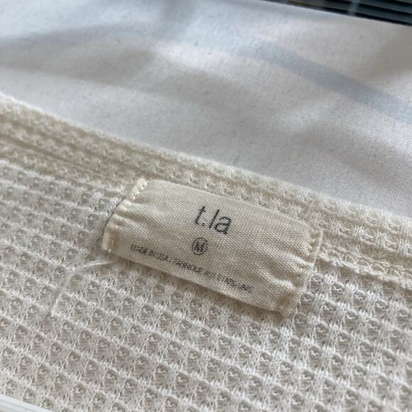 Anthropologie t.la Womens Ivory Nadia Cutout Waffle Knit Top Size M Boho Slouchy - Picture 5 of 10